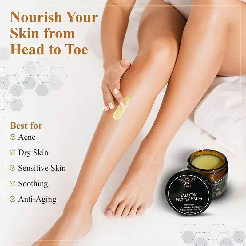 Organic Grass Fed Beef Tallow Balm With Raw Honey Moisturizing Cream For Soft Smooth Skin Handmade All-Natural Moisturizer Skin