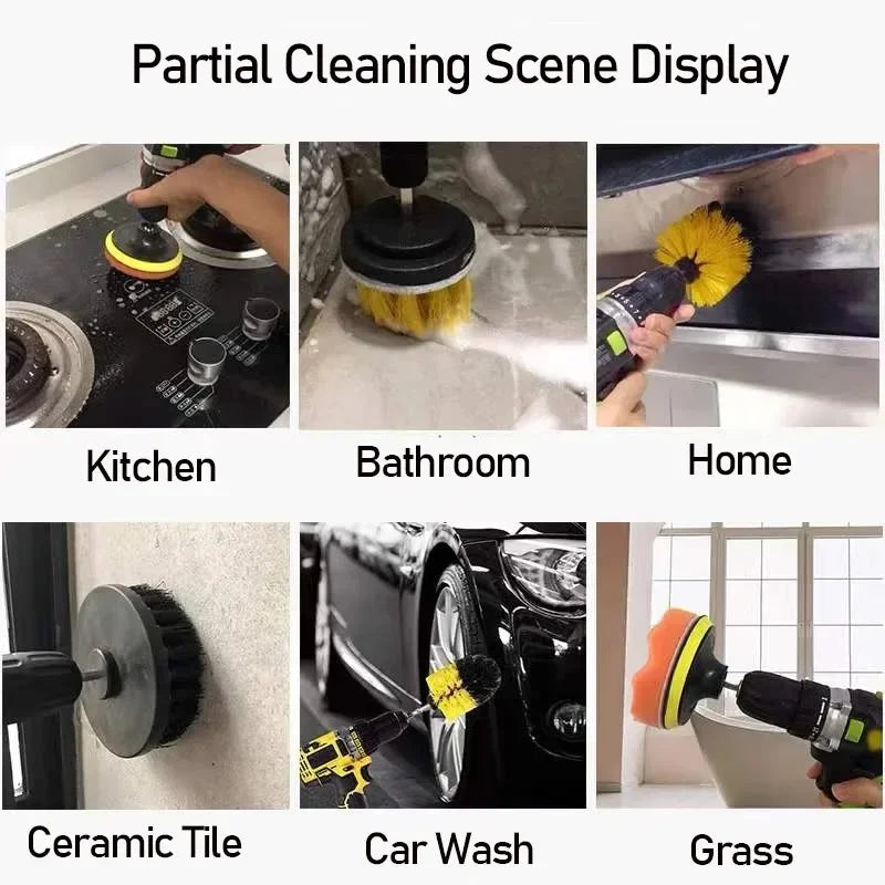 Electric Scrubber Brush Drill Attachment Kit Power Cleaning Brushes For Carpet Glass Auto Tires Nylon Bristle Heads 2 3.5 4 Inch