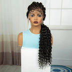 Handmade Cornrow Braided Wigs 30inch Synthetic Full Lace Kontless Braids Wigs Lace Frontal Box Braided Lace Wigs for Black Women