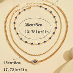 Boho Lucky Multi-layers Crystal Evil Eye Pendant Necklace For Women Geometric Round Charm Clavicle Chain Beach Jewelry