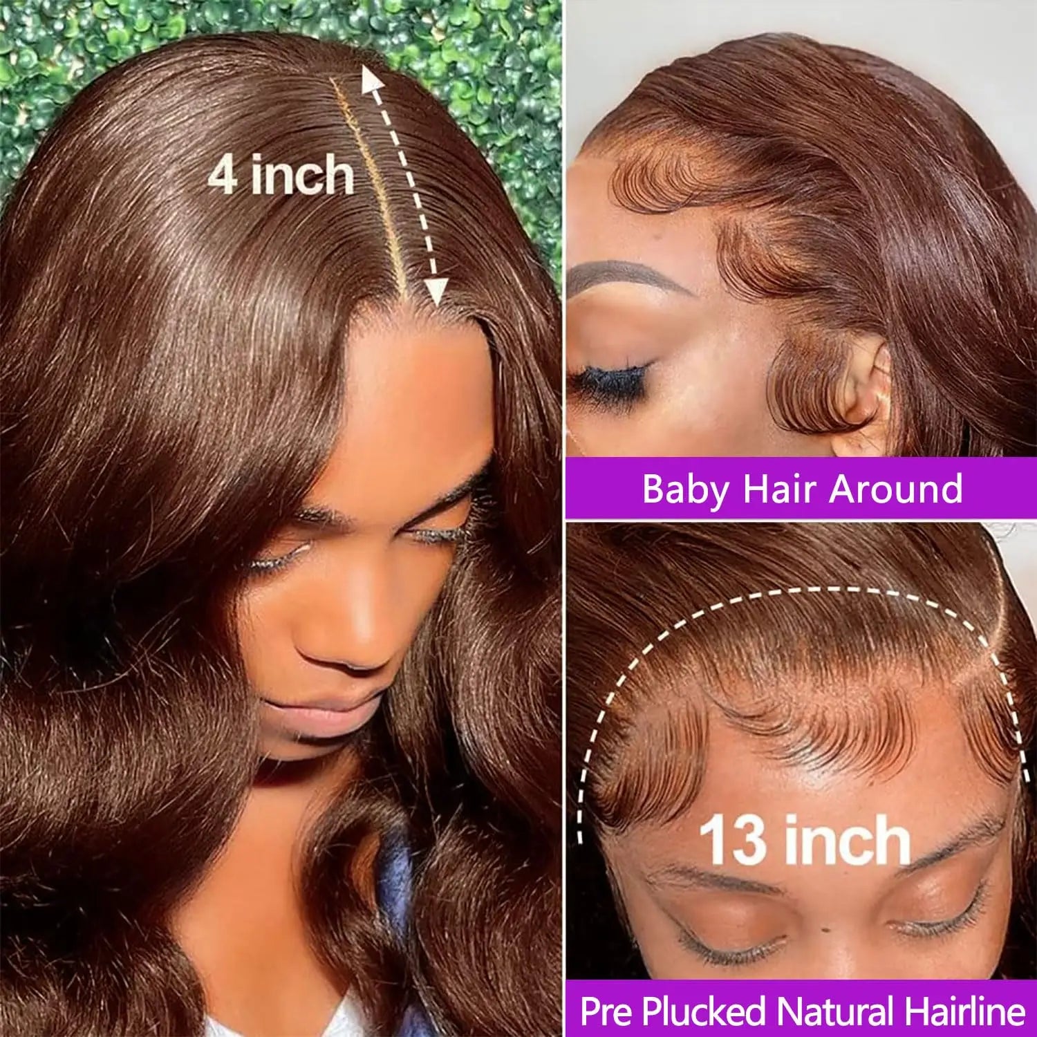 Body Wave Chocolate Brown Lace Front Wigs Human Hair Pre Plucked Brazilian Brown Virgin Hair Glueless HD Frontal Wig For Women Secondary image