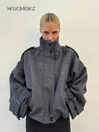 Casual Solid Loose Jackets Women Fashion Full Sleeve Single Breasted Stand Collar Short Coats Female 2025 Autumn Lady Outwears