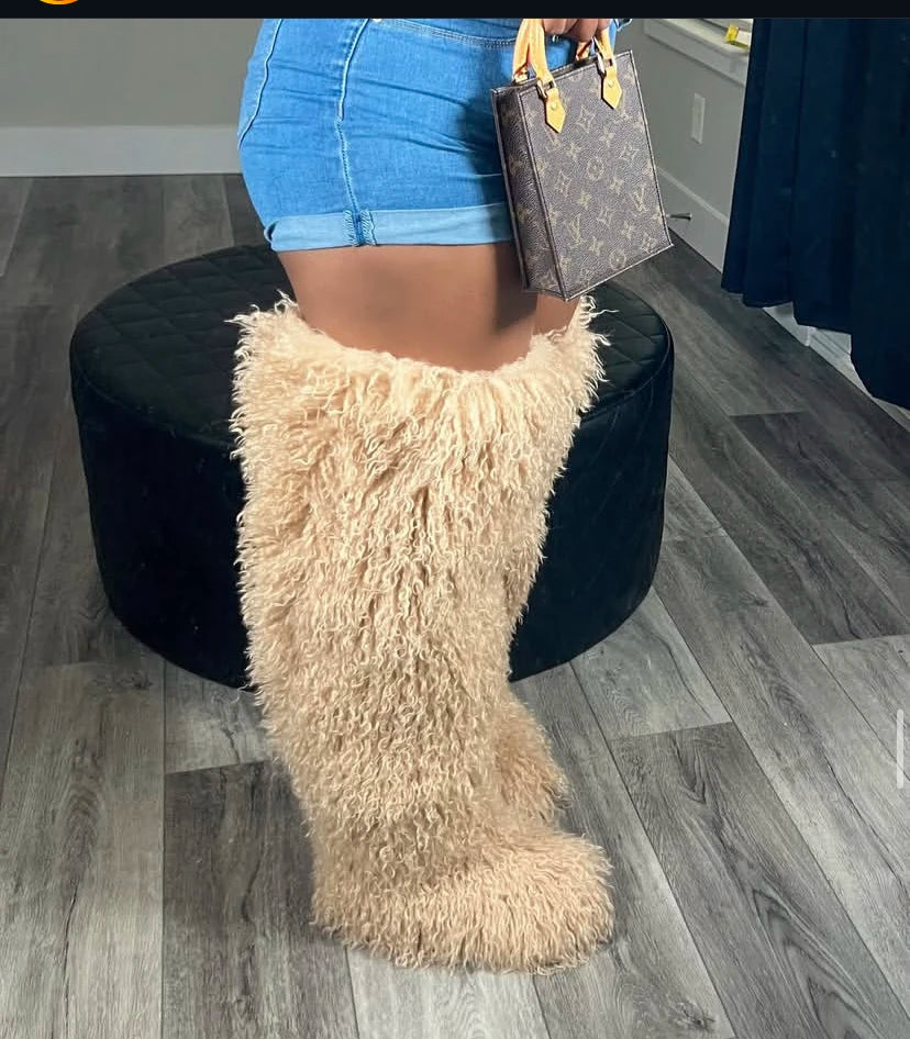 Women's Thigh High Mongolian Boots High Boots Winter New Fox Fur Snow Boots  Women's Boots Leg Warm Boots Non-Slip Soles