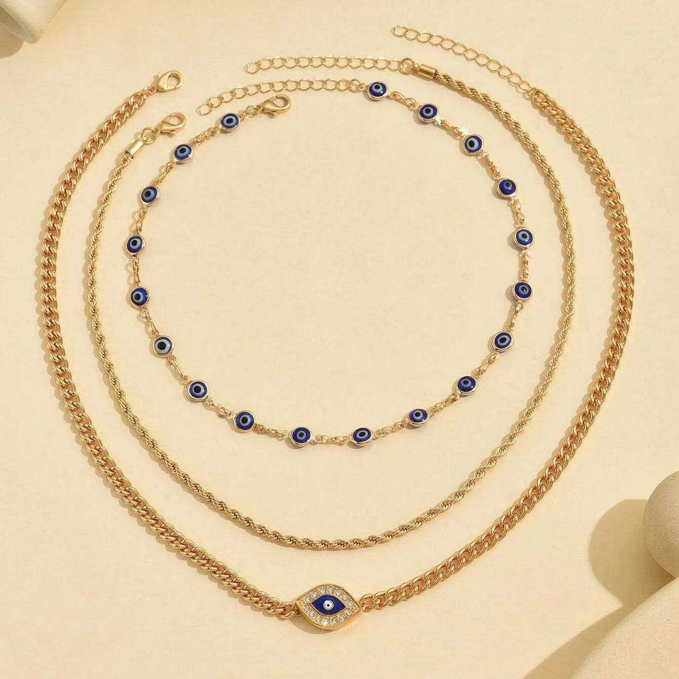 Boho Lucky Multi-layers Crystal Evil Eye Pendant Necklace For Women Geometric Round Charm Clavicle Chain Beach Jewelry Secondary image