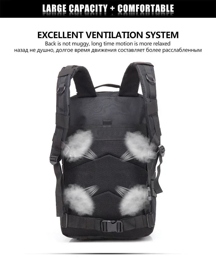 Men 45L Tactical Hiking Backpack Molle Mountaineering Water Resistant Outdoor Camping Trekking Backpacking Bushcraft Travel Rucksack Bug Out Bag Survival Emergency Large Capacity Climbing Cycling Daypack Women Durable Wear Re