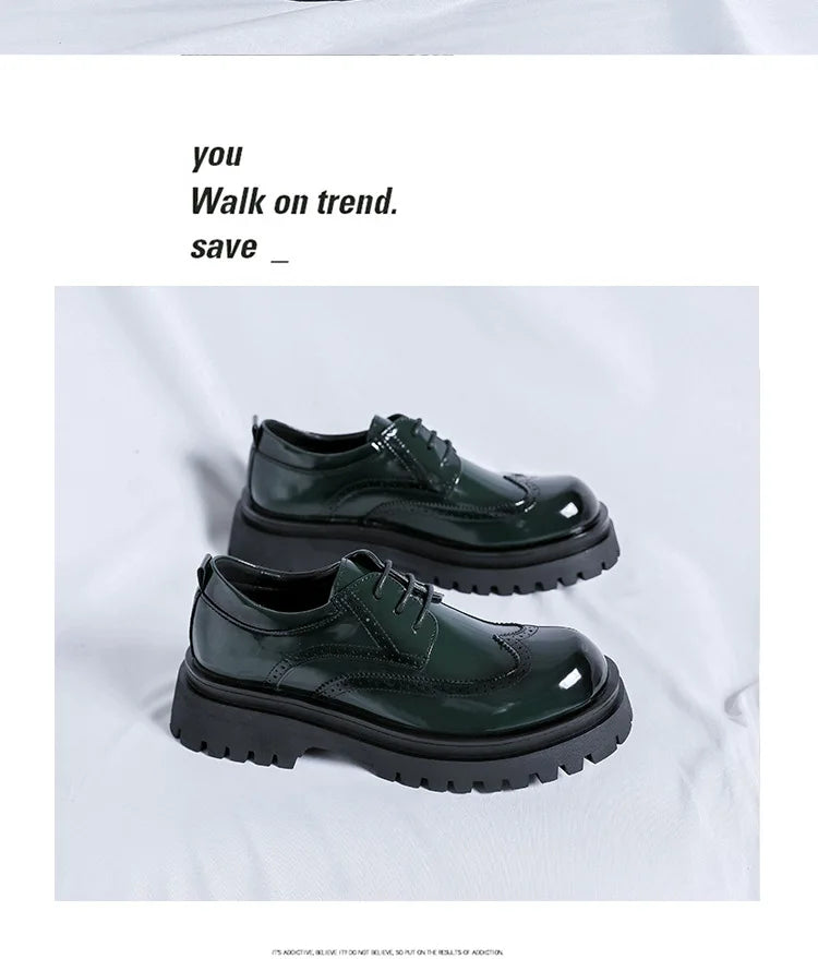 Brand Man Shoes Formal Green Glossy Leather Shoes for Men Lace Up Oxfords for Male Wedding Party Office Business Casual Shoe Men