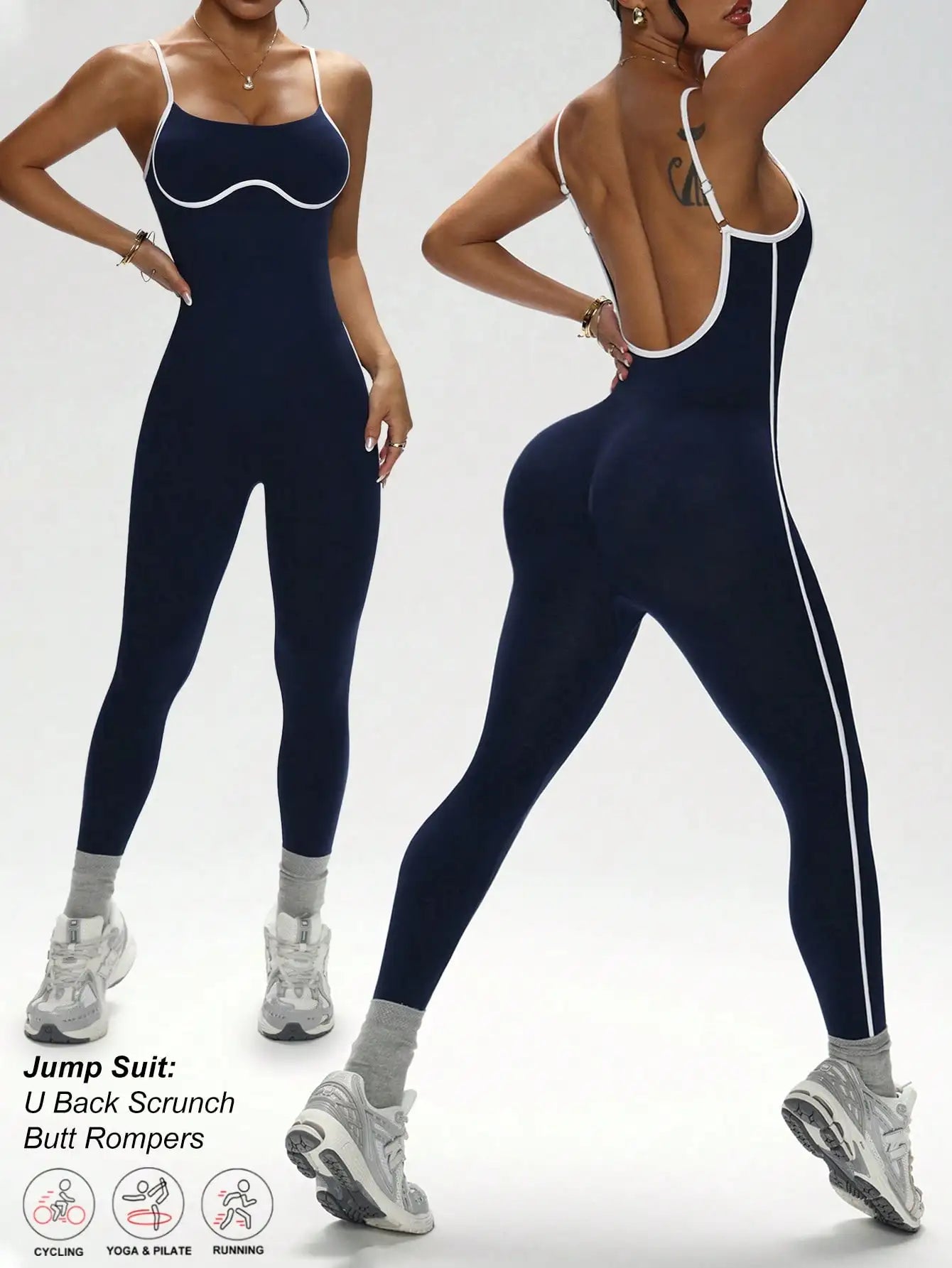 Color blocking camisole jumpsuit, shock-absorbing yoga suit, hollowed out waist, sexy jumpsuit, quick drying sports jumpsuit, ti Secondary image