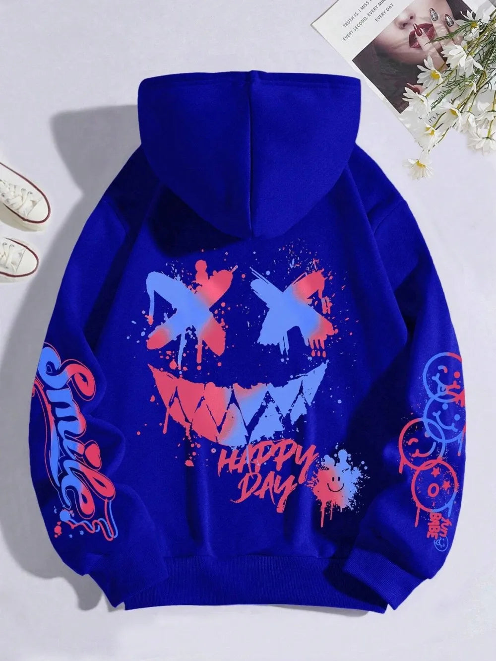 New autumn men's personalized smiling face print comfortable breathable hooded sweatshirt outdoor street fashion hooded sweatshi