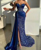 Elegant Evening Dresses Mermaid Strapless Sequined Crystals Sleeveless Prom Gowns Party Dresses Custom Made Robe De Soirée