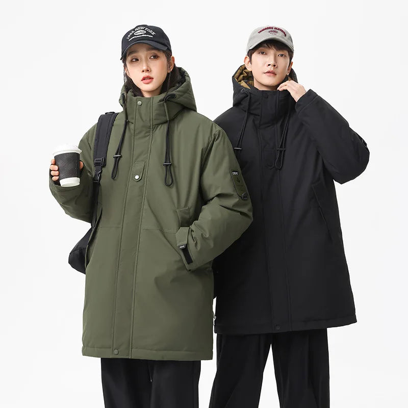 Winter new style cotton coat for men 2026 snap-closed hooded jacket neutral style mid-length workwear cotton coat for men Main image