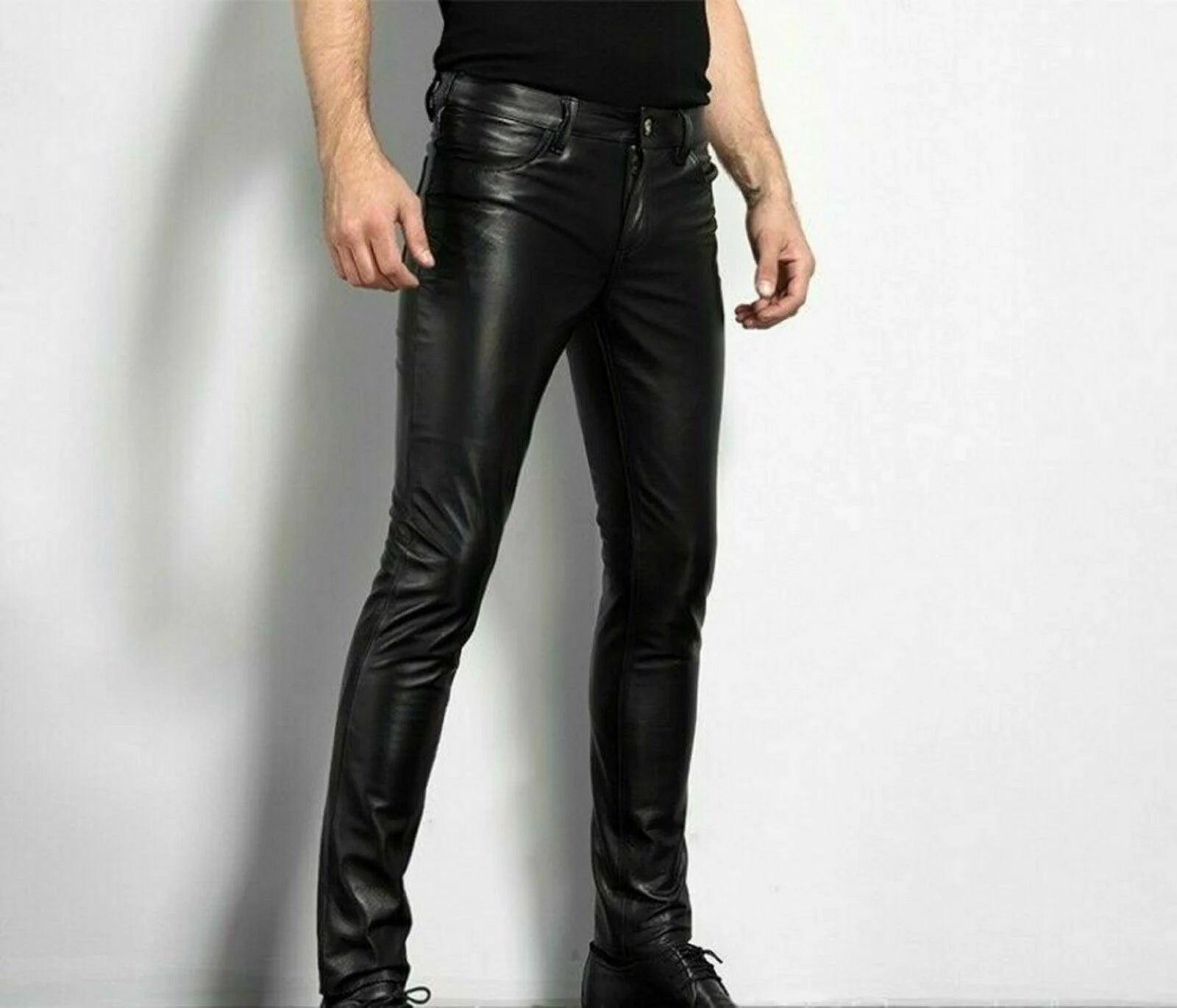 Men's Fashion Rock Style PU Leather Pants Night Club Dance Pants Men's Faux Leather Slim Fit Skinny Motorcycle Trousers Secondary image
