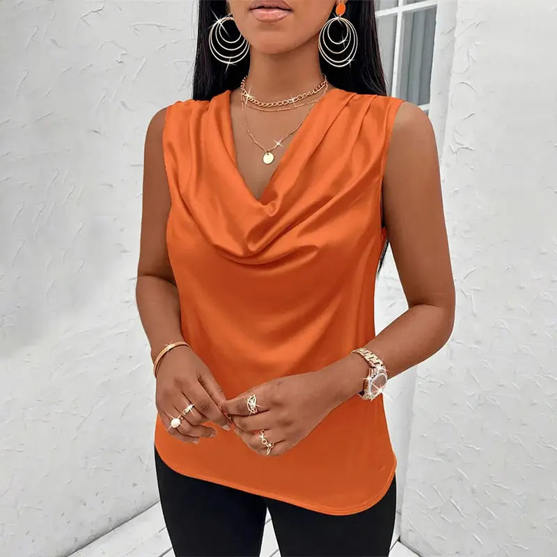 Basic Women Silk-Like Satin Tank Tops Vest Summer Sexy Camis Tank For Ladies Strappy Camisole Top Shirts Grunge Femme Cowl Neck