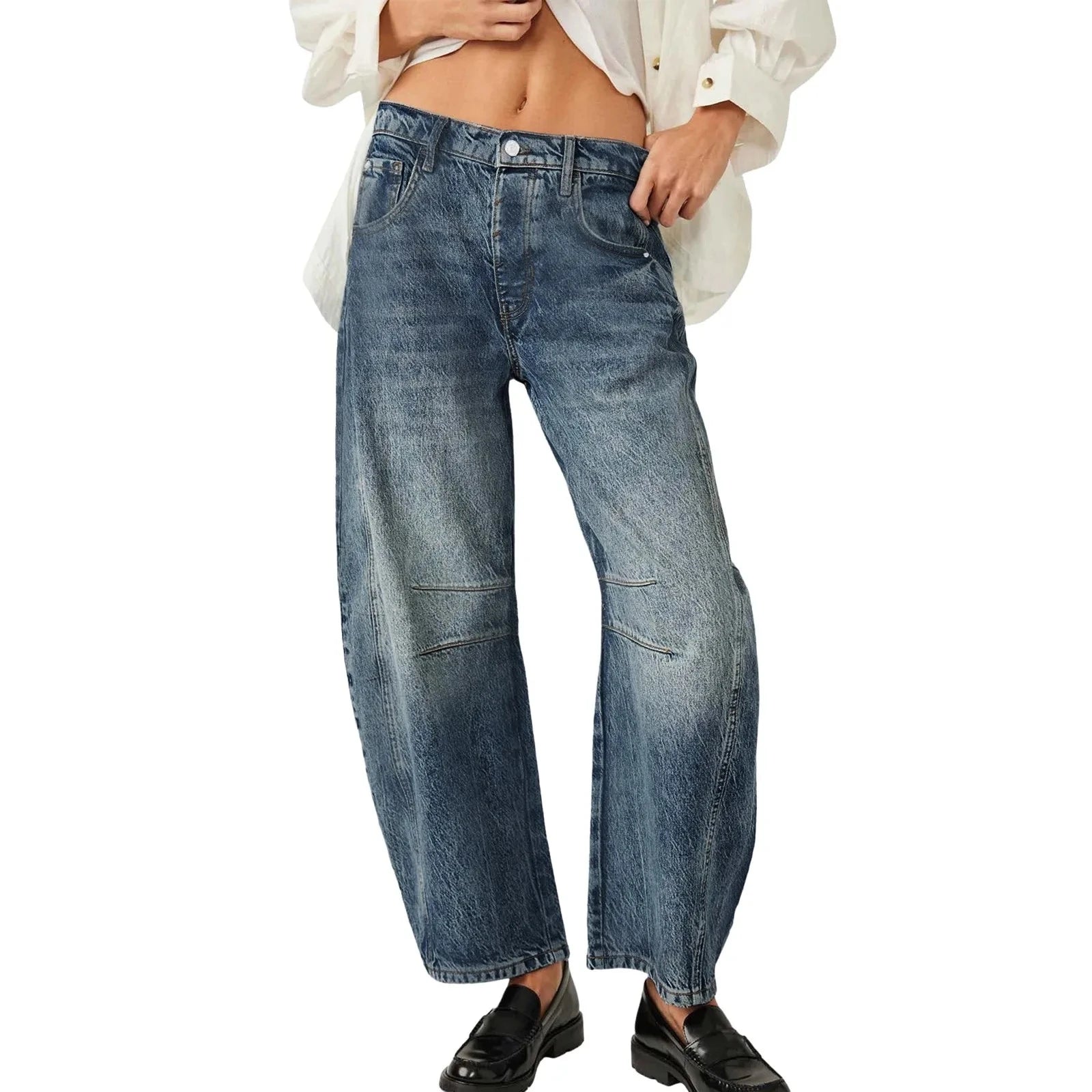 Midiross High Stretch Mid-Rise Barrel Jeans Fashion wide Leg Shape Women Casual Baggy Mid Waist Denim Pants Main image