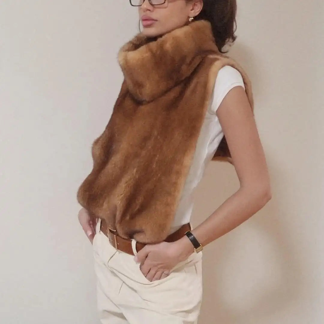 Casual Solid Faux Fur Vest Women Fashion Leisure Sleeveless High Collar Loose Waistcoat Lady Daily New Chic Highstreet Vests
