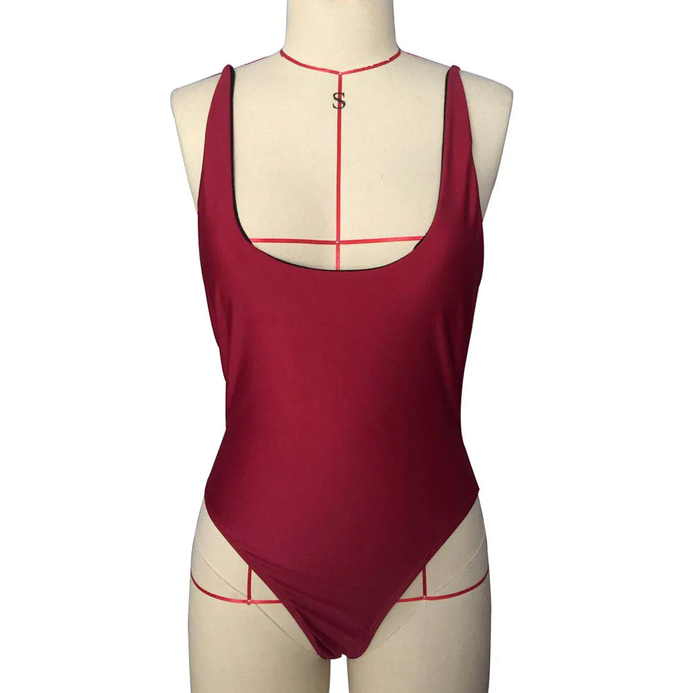 Women's One-piece Swimsuit Sexy Solid Color Shoulder Strap Swimming Bathing Surfing Suit Beach Sports Wear Sexy Swimwear