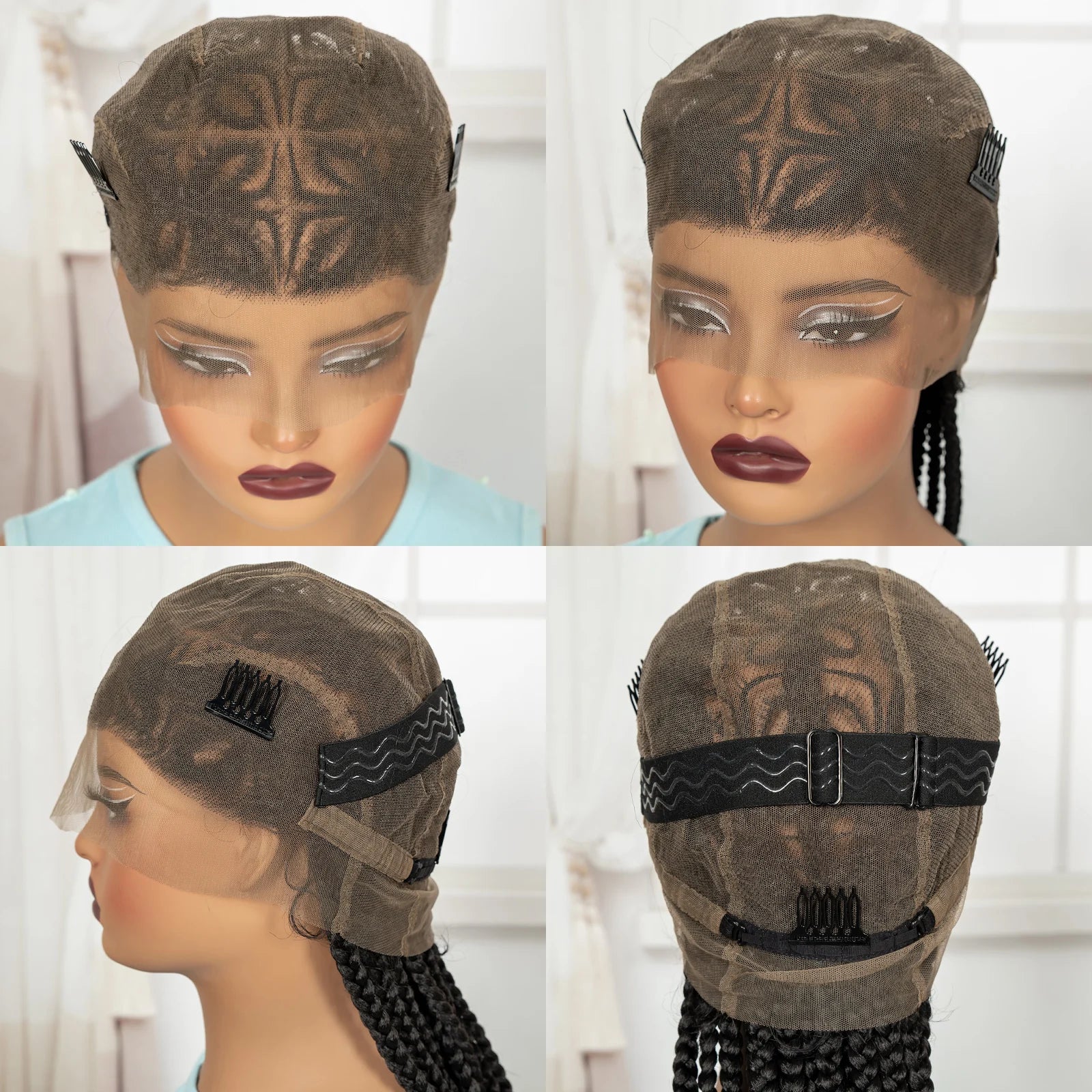 36in Full Lace Cornrow Braided Wigs Synthetic Natural Braiding Hair Wigs Box Braided Lace Wigs with Baby Hair for Black Women