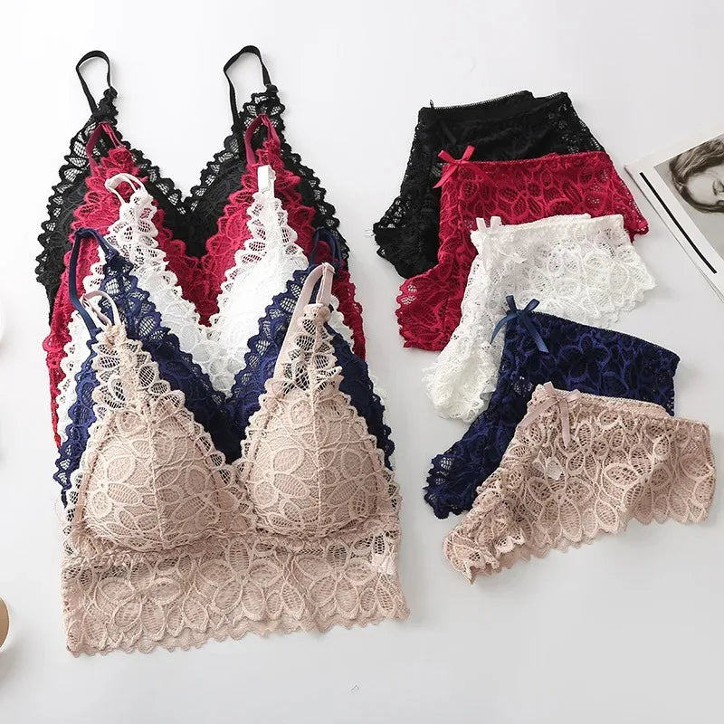 Sexy Lace Women Underwear Set Seamless Wire Free Bra Sets Hollow Out Bra and Panty Sets For Women Embroidery Intimates Lingerie Main image