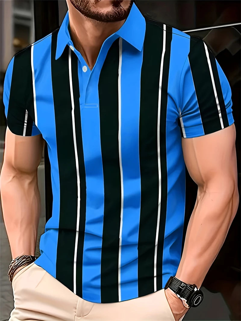 Simple Vertical Stripes Polo Shirts Fashion Summer Short Sleeve 3D Printed Polo Shirt Casual Oversized Business Mens Clothing