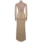 Women's Hollow Out Sleeveless Sexy Knitted Halter Neck Backless Solid Color Dress for Summer 2025