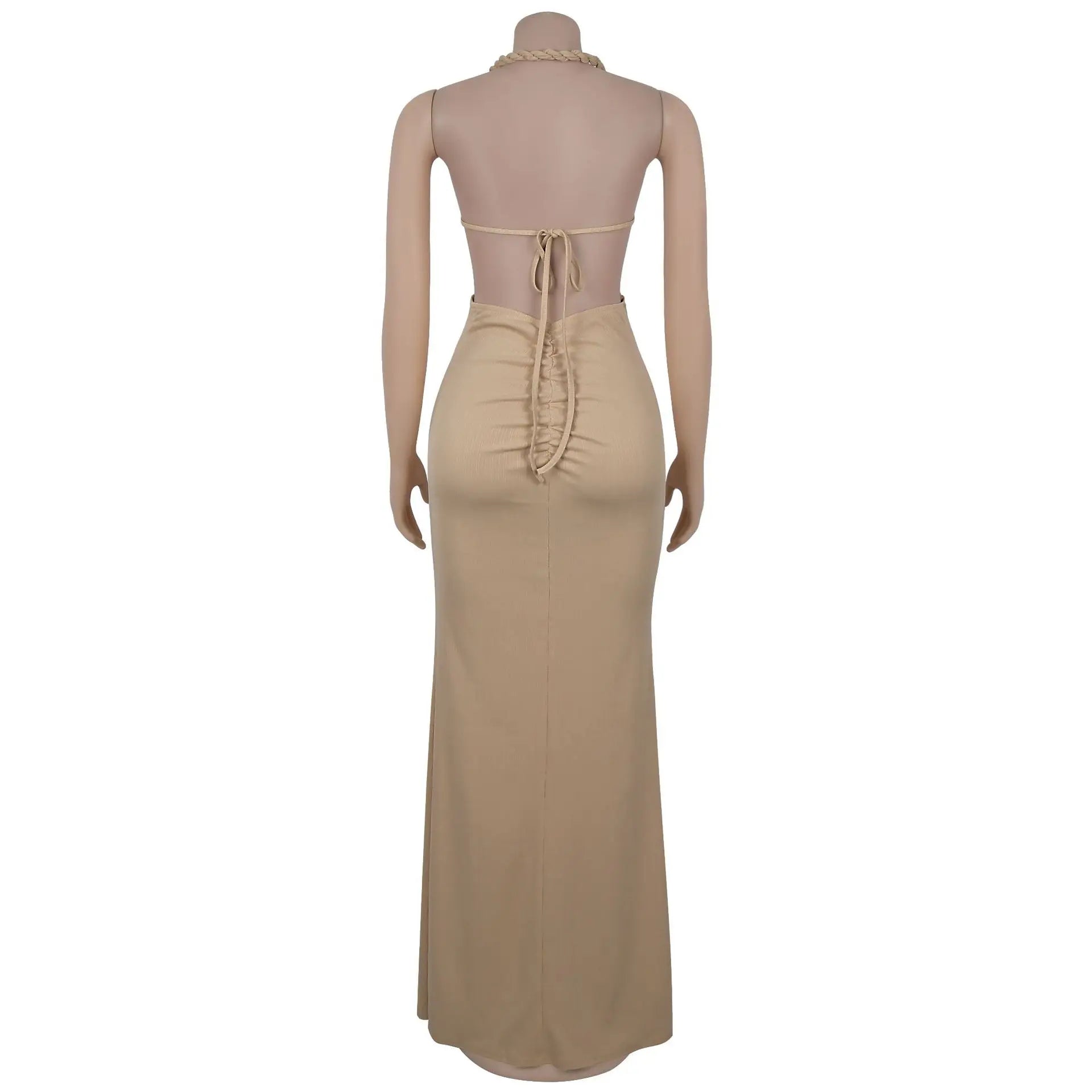 Women's Hollow Out Sleeveless Sexy Knitted Halter Neck Backless Solid Color Dress for Summer 2025