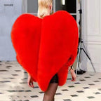 2025 Women Winter Furry Red Heart Faux Fur Coat Female Plus Size Sleeveless Plush Jacket Lady Large Loose Warm Fluffy Cardigan