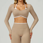 Seamless Yoga Long Sleeved Quick Dry T-Shirt Women Gym Top Women Fitness Sports Crop Top Ribbed Female Long Sleeve Yoga Clothing