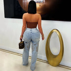 2025 & 2026 Summer Fashion Woman Vintage Embroidery Denim Trousers Casual High Waist Straight Leg Jeans Women Street Clothes Jean Pants