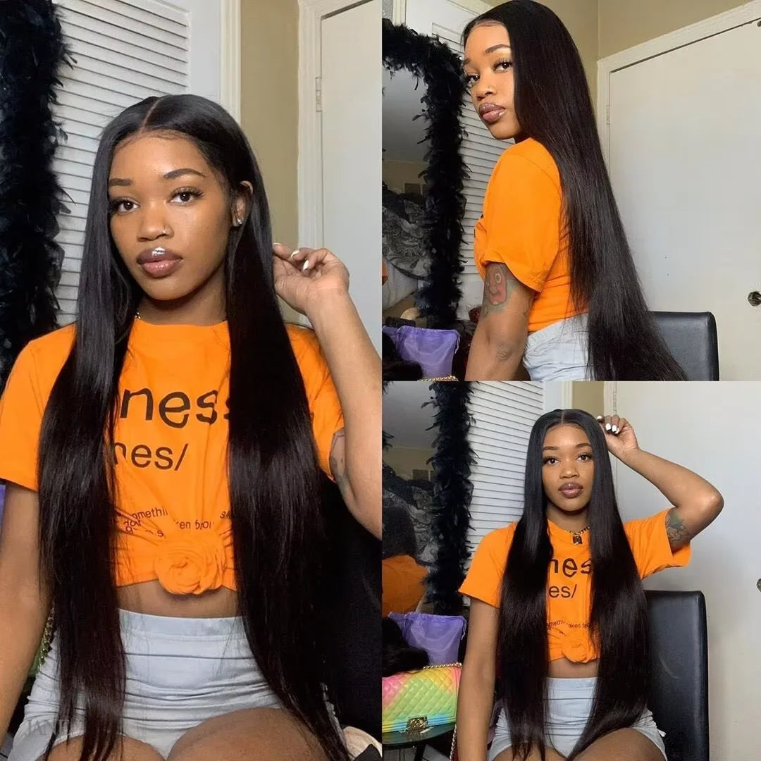 360 Full Lace Front Invisi-Drawstring Wigs Human Hair Bone Straight 13X4 HD Lace Front Wigs Pre Plucked 30 Inch Glueless 5X5 Wig