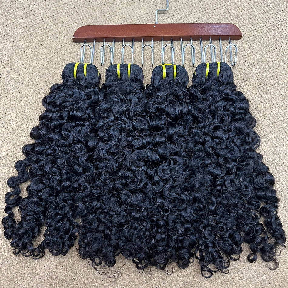 Burmese Curly Human Hair Bundles #1B Natural Color Wavy Raw Virgin Hair Weave Extensions Bouncy Curly 100% Human Hair For Women