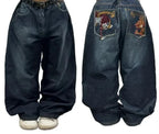 Harajuku Vintage Hip-hop Pop Letters Embroidered Washed Baggy Jeans Ladies Y2K Gothic Fashion Casual High Waist Wide Leg Pants