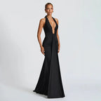 Sexy Deep V-neck Backless Halter Maxi Dresses Women's Sleeveless High Waist Bodycon Pleated Robe 2026 New Evening Party Gown
