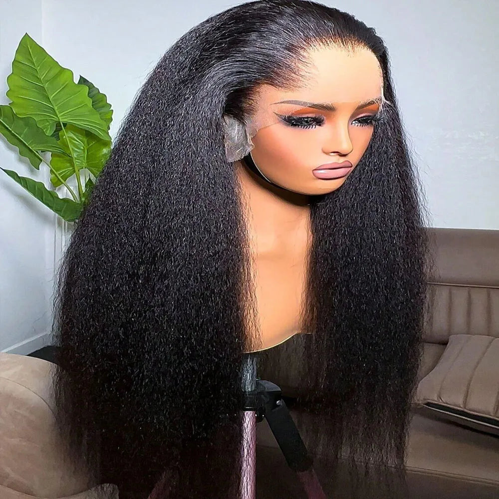 Kinky Straight 13x4 Lace Front Human Hair Wigs For Women Brazilian Bone Colored Straight 5x5 Transparent Lace Frontal CurlyWig