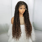 32inch Synthetic Boho Knotless Braided Wigs for Black Women Bohemian Box Braids Wigs Lace Front Braided Lace Wigs with Baby Hair