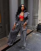 Denim Two Piece Sets Women Coat Jacket Wide Leg Pants Jeans Suits Matching Sets Trousers Outfits 2025/2026 Y2k Streetwear Party