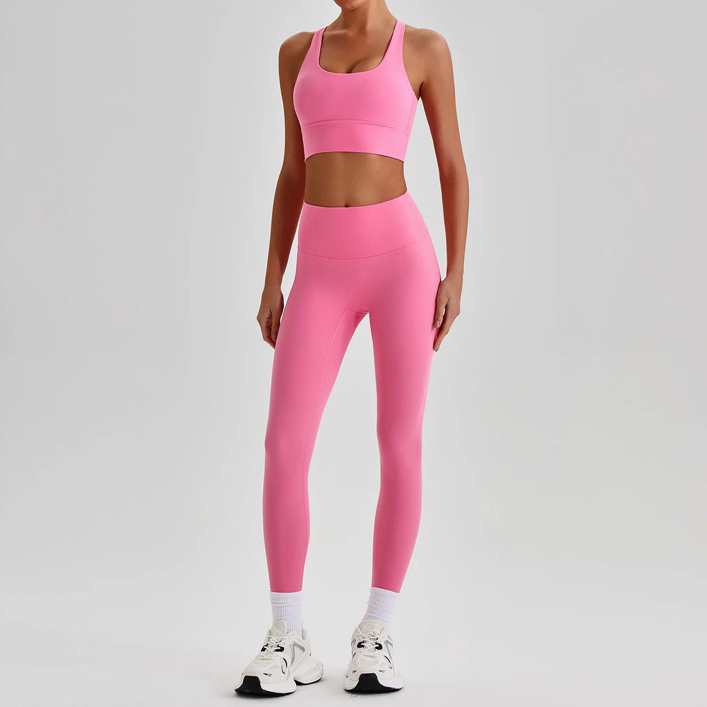Women's Gym Workout Yoga Outfit Sets Naked feel fabric Beautiful Back Bra outdoor Running Fitness Butt-lifting Yoga Pants Suit