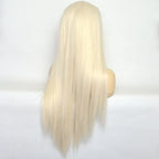 Voguequeen Platinum Blonde Synthetic Lace Front Wigs Silky Straight Heat Resistant Fiber Daily Wear For Women