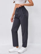 Women's High-Waist Slimming Drawstring Joggers with Dual Side Zipper Pockets - Lightweight, Breathable Nylon Blend Outdoor Pants