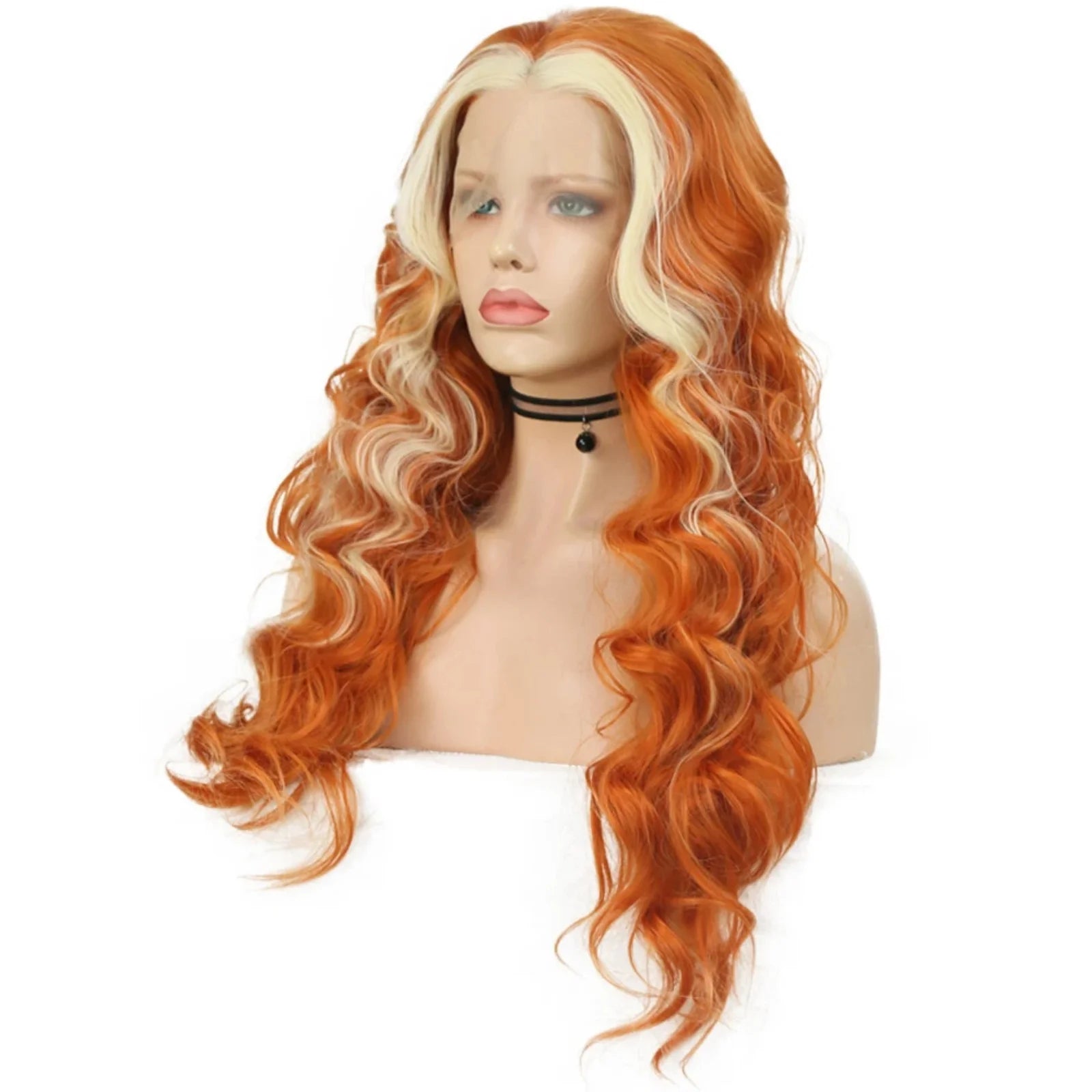 Ginger Wig with Blonde Highlights Wig Synthetic Lace Front Wig Loose Deep Long Curly Wavy Hair 13X4 Frontal Wigs for Women Party
