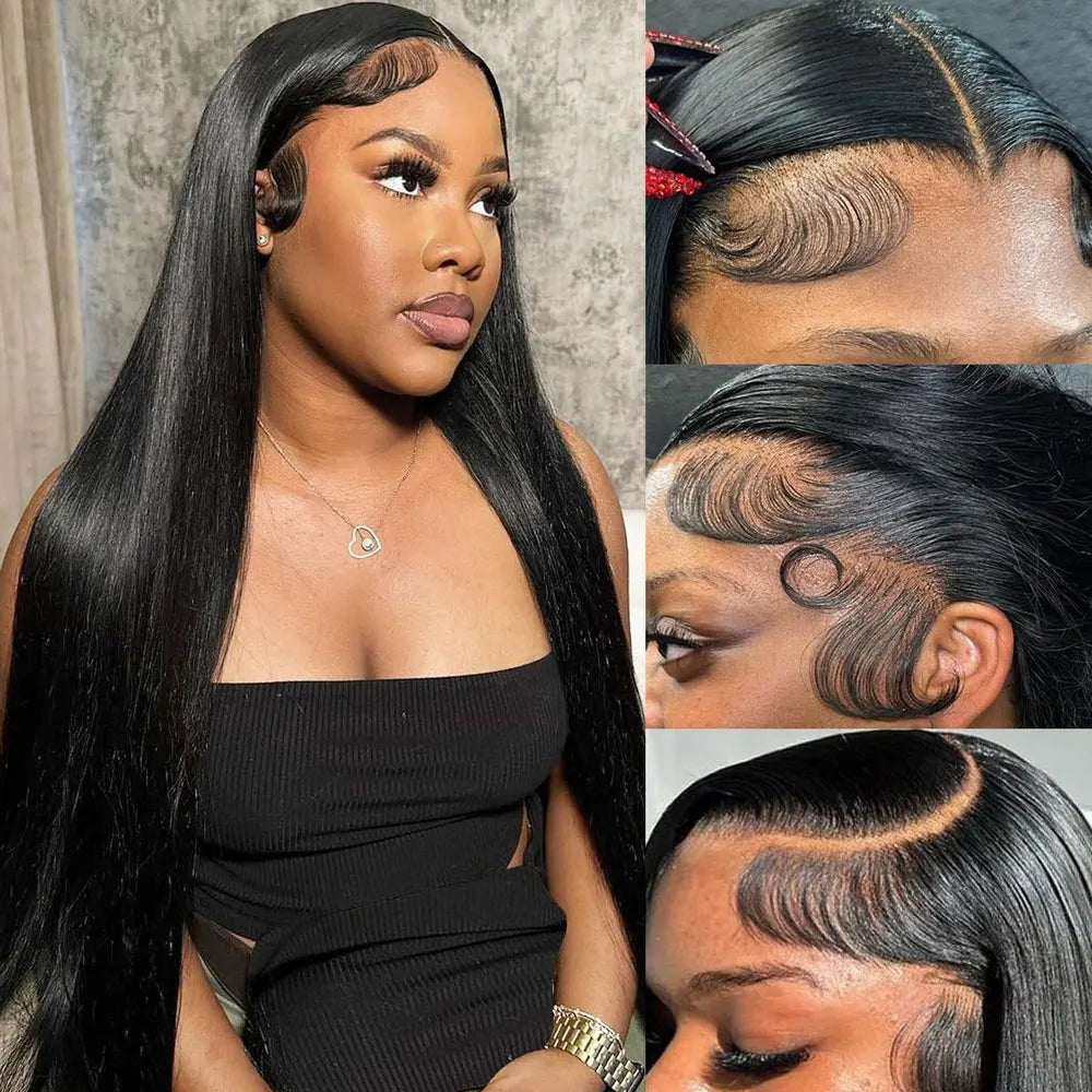250 Density 13x6 HD Bone Straight Lace Front Wigs Human Hair Brazilian 40 42 Inch Glueless Lace Frontal Human Hair Wigs For Wome