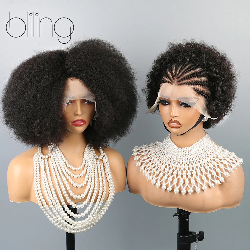 Afro Kinkycurly Wig Human Hair, 13x4 Lace Front Glueless Bob Wigs, 180 Density Pre Plucked Transparent Lace Frontal Wig Main image