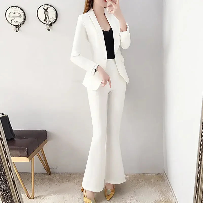 Blazer and White Trouser Suit Professional Womens 2 Pant Sets Two Piece Set Pants for Women Business Wear To Work Outfit Formal Secondary image