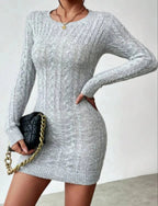 Spice Girl niche temperament slim knit crew neck dress Women's new autumn and winter slim base with short skirt