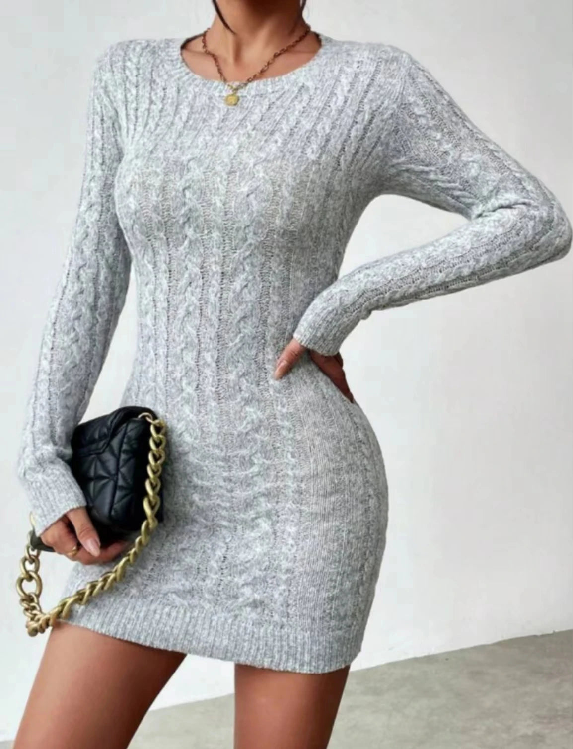 Spice Girl niche temperament slim knit crew neck dress Women's new autumn and winter slim base with short skirt