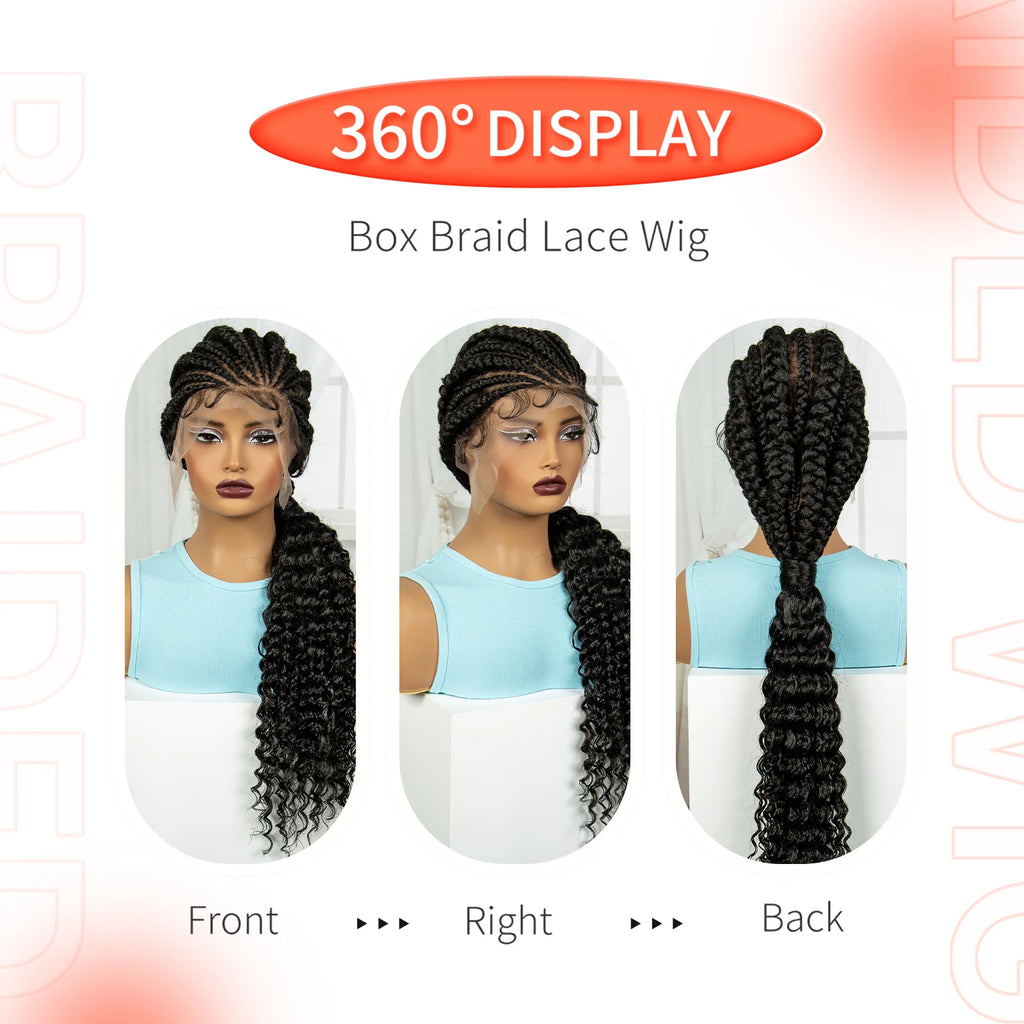 Handmade Cornrow Braided Wigs 30inch Synthetic Full Lace Kontless Braids Wigs Lace Frontal Box Braided Lace Wigs for Black Women