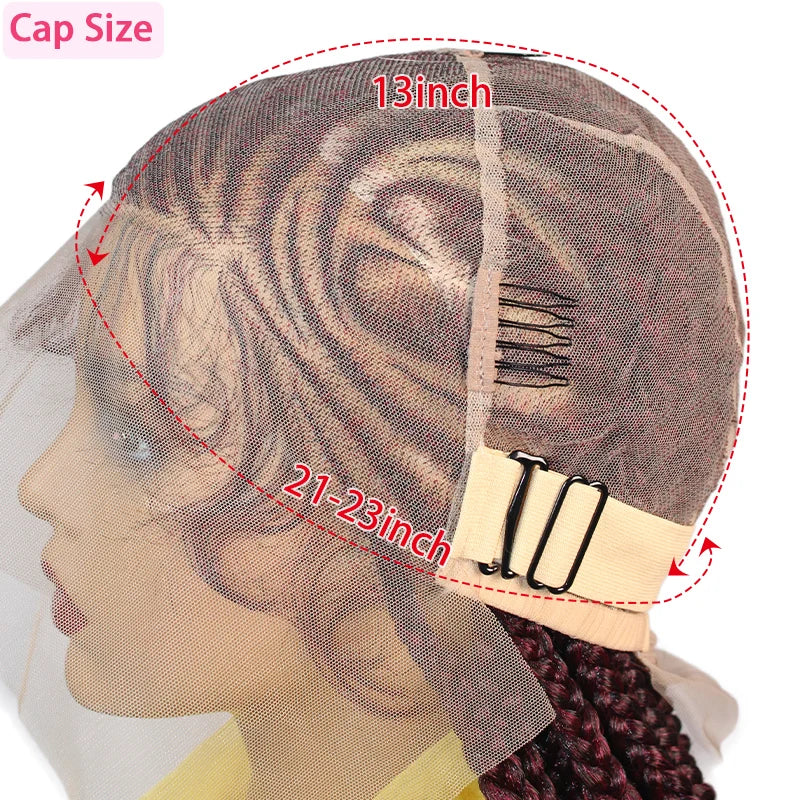 36'' Burgundy Full Lace Braided Wigs Synthetic Knotless Cornrow Heart Braid Wig For Women Box Braids Wig