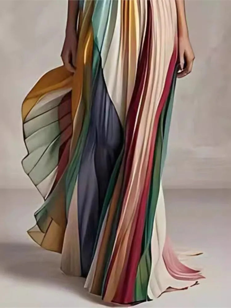 Women's Summer Printing Patchwork Maxi Dress Sleeveless Fashion Holiday Party Dresses Elegant Strapless Ladies Dress Vestidos