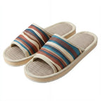 Striped Linen Open Toe Slippers Breathable Indoor House Slippers Anti Slip EVA Sole Lightweight Casual Home Slides For Men Women