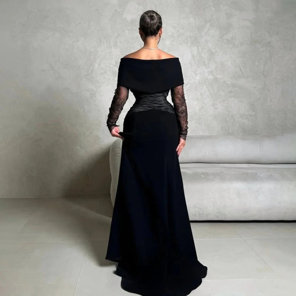 Customized Mermaid Evening Dress Gorgeous Satin Prom Dresses Lace Applique Formal Occasion Shining V Neck Party Gown Robe Soiree