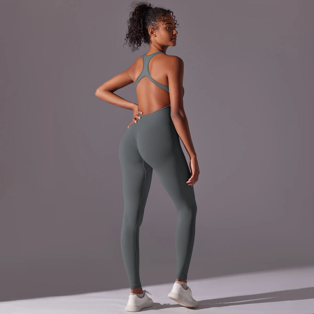 Sexy Back V Jumpsuit Gym Set Women Training Yoga Suit Sportswear Women Sports Jumpsuit Fitness Rompers Stretch Workout Bodysuits