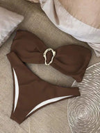 Women Strapless Bikinis Sets Summer Push Up Swimwear Two Pieces Suits Female Sexy Swimsuits Solid Color Lady Backless Beachwear
